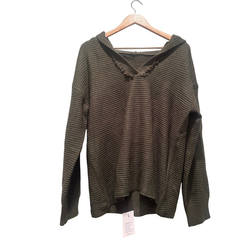 NWT C.Cline Green Slouchy Hooded Sweater‎ Size Large Casual V-Neck Travel